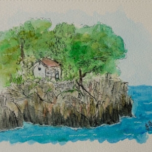 Vor der Überfahrt zur Insel Cres am Fährhafen Brestova