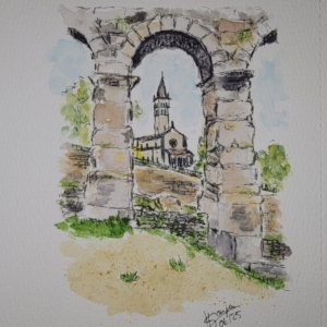 Blick zur St. Antonius Kirche aus der Arena Pula